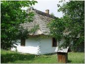 Рублена побілена хата