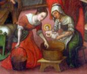 Повитуха і служниця з немовлям